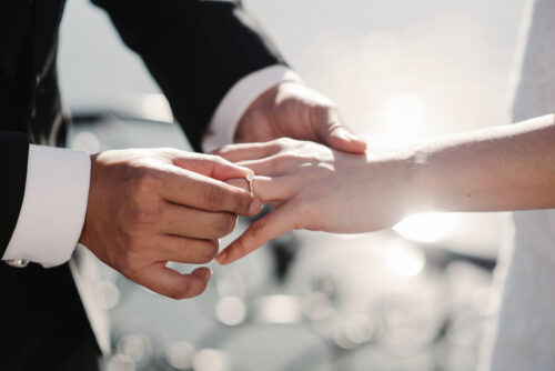 initial prenuptial agreement man putting ring on woman