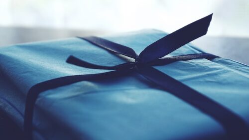 blue wrapped gift box
